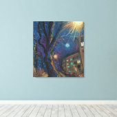 Midnight Sun, Night Street Tree Landscape Paintin Canvas Afdruk (Insitu (Houten vloer))