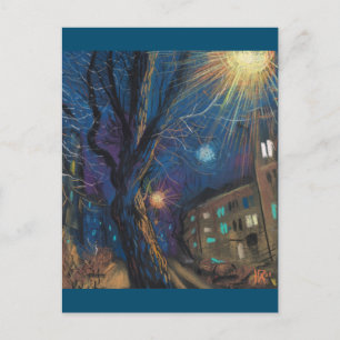 Midnight Sun, Night Street Tree Landscape Painting Briefkaart