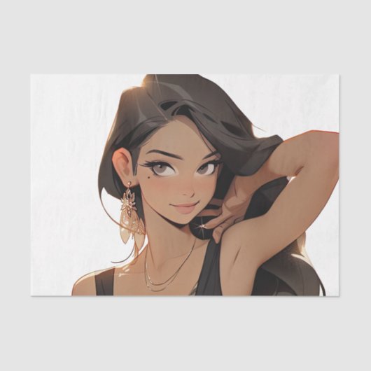 Midnight Temptation: Sultry Anime Woman in Black D Tissuepapier (Voorkant)