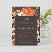 Midnight Terracotta Monogram Floral Border Wedding Kaart (Staand voorkant)