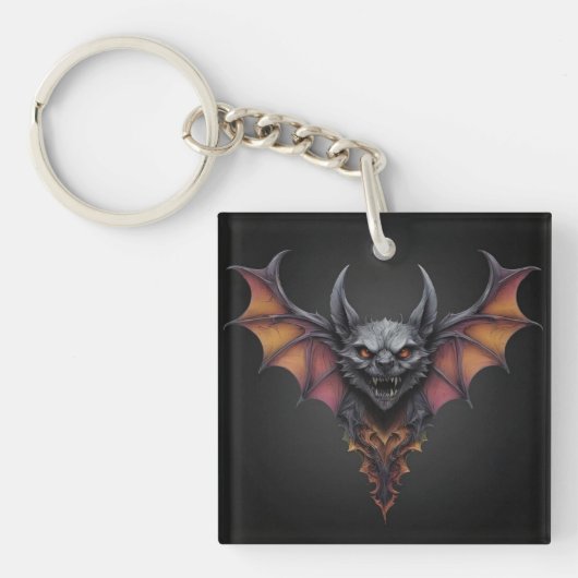 Midnight Terror: Inkttekening van een enge vleermu Sleutelhanger (voorkant)