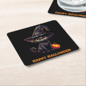 Midnight The Witchy Black Cat Halloween Kartonnen Onderzetters (Schuin)