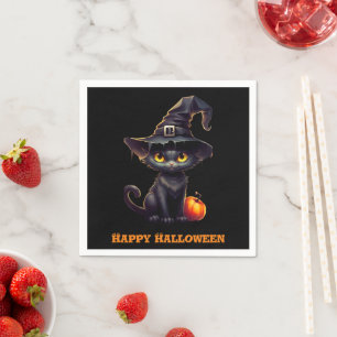 Midnight The Witchy Black Cat Halloween Servet