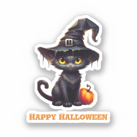 Midnight The Witchy Black Cat Halloween Sticker (Voorkant)