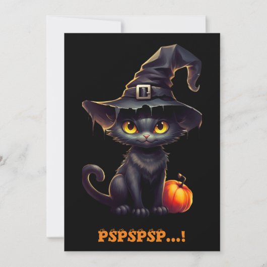 Midnight The Witchy Black Cat Halloween uitnodigin (Voorkant)