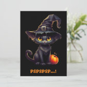 Midnight The Witchy Black Cat Halloween uitnodigin (Staand voorkant)