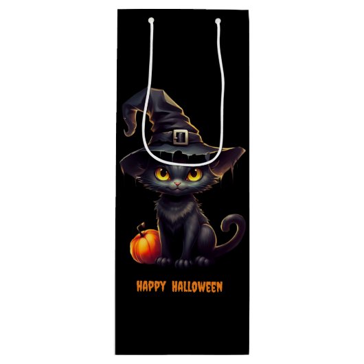 Midnight The Witchy Black Cat Halloween Wijn Cadeautas (Voorkant)
