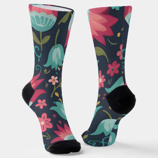 Midnight Tulip & Teal Blossom Sokken (Gebogen)
