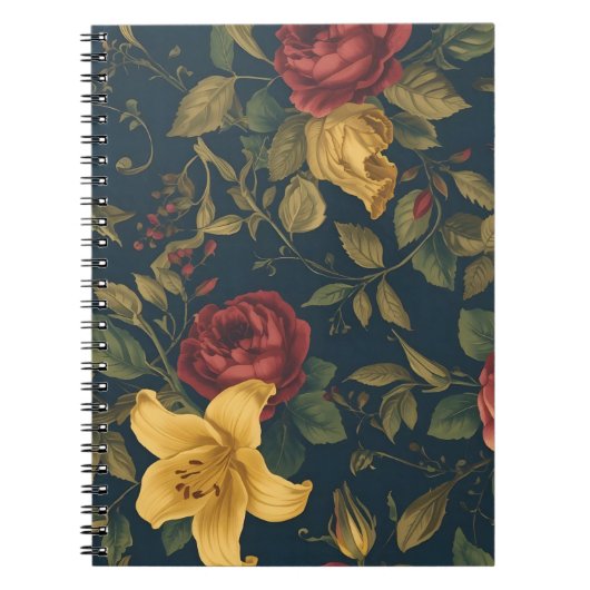 Midnight Victorian Floral – Yellow Lilies & Roses  Notitieboek (Voorkant)