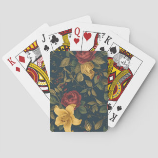 Midnight Victorian Floral – Yellow Lilies & Roses  Pokerkaarten