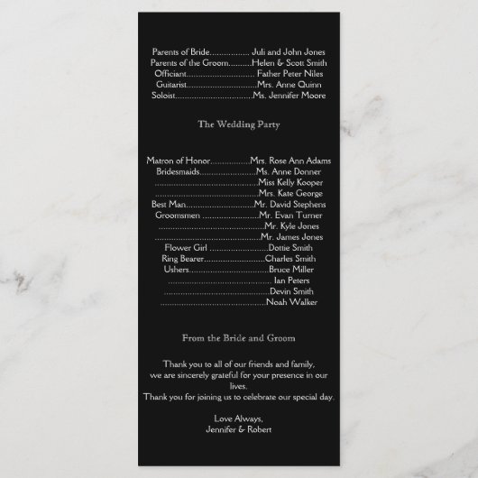 Midnight Vineyard huwelijksprogramma Programmakaart (Achterkant)