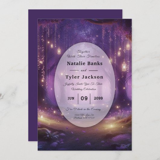 Midnight Violet Enchanted Forest Wedding Kaart (Voorkant / Achterkant)