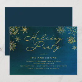 Midnight Waterverf Gold Snowflake Holiday Party Kaart