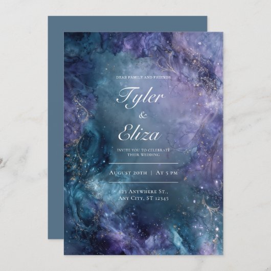 Midnight Waterverf huwelijksuitnodiging Kaart (Voorkant / Achterkant)