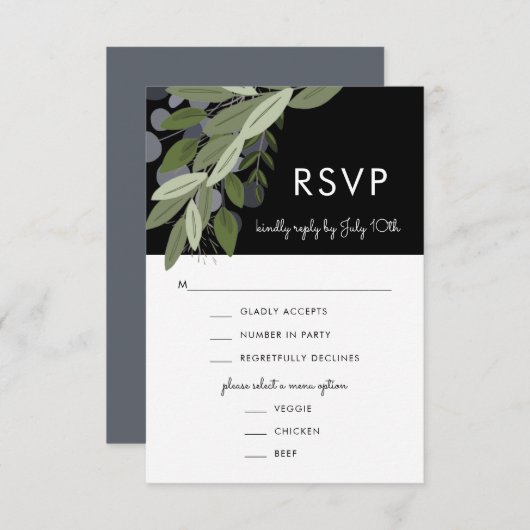 Midnight Wedding Springs, RSVP Menu Kaart (Voorkant / Achterkant)