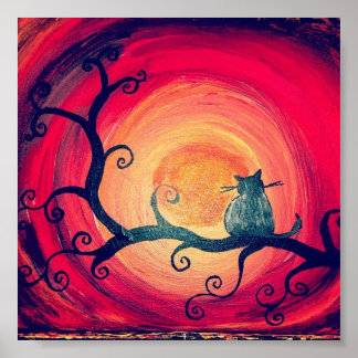 Midnight Whimsical Cat Poster