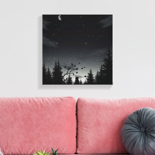 Midnight Whispers: Cat Under the Stars Canvas Afdruk (Insitu (Woonkamer))