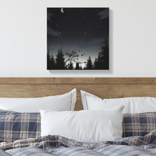 Midnight Whispers: Cat Under the Stars Canvas Afdruk (Insitu (Slaapkamer))