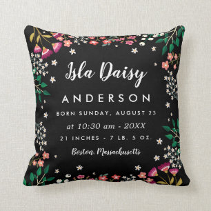 Midnight Wildbloemen - Birth Stats Nursery Kussen