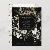 Midnight Wildbloemen | Geometrisch sparen de Datum Aankondigingskaart (Voorkant / Achterkant)