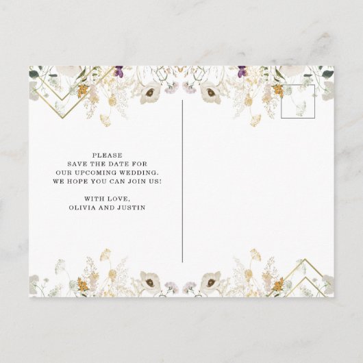 Midnight Wildbloemen | Geometrisch sparen de Datum Aankondigingskaart (Achterkant)