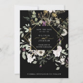 Midnight Wildbloemen | Zwarte geometrisch Save The Date (Voorkant)