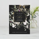 Midnight Wildbloemen | Zwarte geometrisch Save The Date (Staand voorkant)