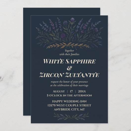 Midnight Wildflower Wedding Uitnodiging (Voorkant / Achterkant)