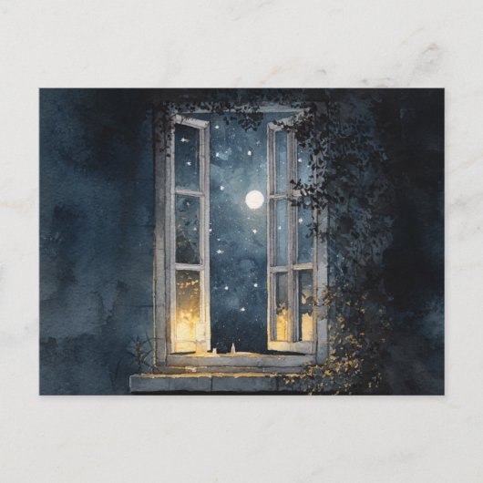Midnight Window Whispers" - Poëtische nacht Uitzic Briefkaart (Voorkant)