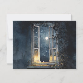 Midnight Window Whispers" - Poëtische nacht Uitzic Briefkaart