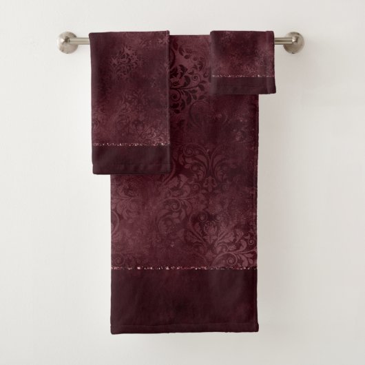 Midnight Wine Romance | Dark Satiny Grunge Damask Bad Handdoek (Insitu)