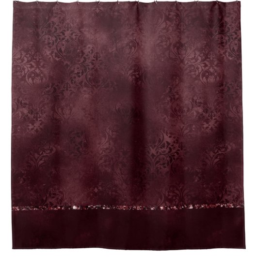 Midnight Wine Romance | Dark Satiny Grunge Damask Douchegordijn (Voorkant)