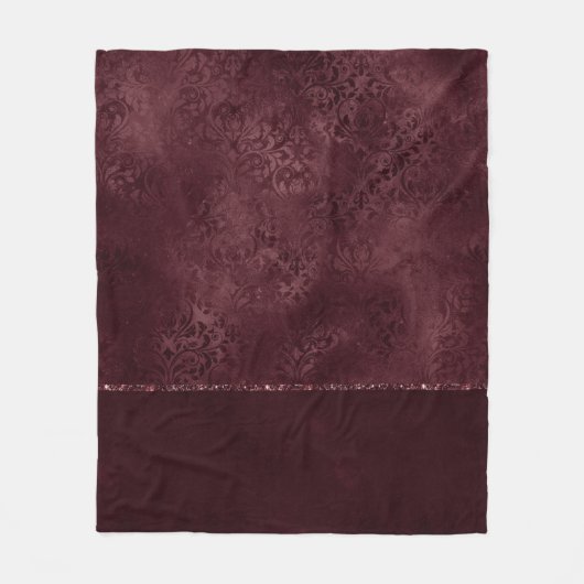 Midnight Wine Romance | Dark Satiny Grunge Damask Fleece Deken (Voorkant)