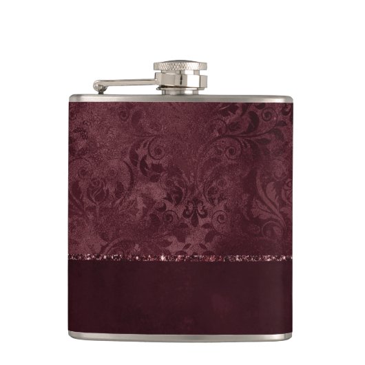 Midnight Wine Romance | Dark Satiny Grunge Damask Heupfles (Voorkant)