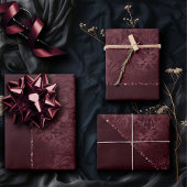 Midnight Wine Romance | Dark Satiny Grunge Damask Inpakpapier Vel