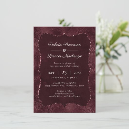 Midnight Wine Romance | Dark Satiny Grunge Damask Kaart (Staand voorkant)