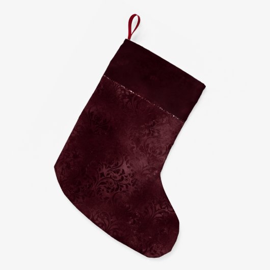 Midnight Wine Romance | Dark Satiny Grunge Damask Kleine Kerstsok (Voorkant (Hangend))