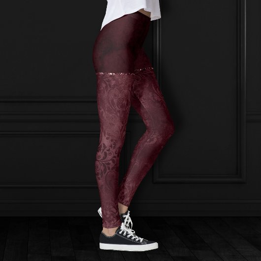 Midnight Wine Romance | Dark Satiny Grunge Damask Leggings