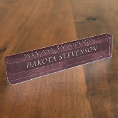 Midnight Wine Romance | Dark Satiny Grunge Damask Naambordje (Zijkant)