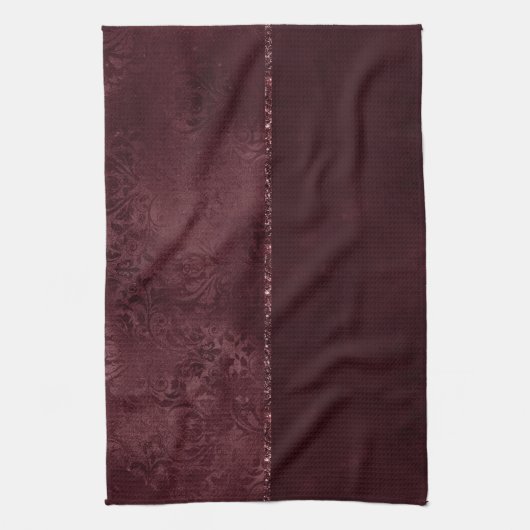 Midnight Wine Romance | Dark Satiny Grunge Damask Theedoek (Verticaal)
