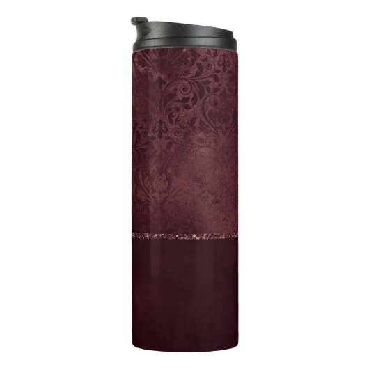 Midnight Wine Romance | Dark Satiny Grunge Damask Thermosbeker (Geroteerd rechts)