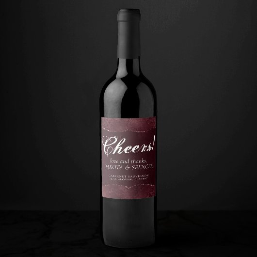 Midnight Wine Romance | Satiny Grunge Damask Favor Wijn Etiket
