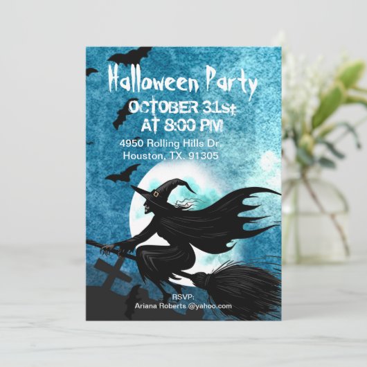 Midnight Witch Halloween-feest Kaart (Staand voorkant)