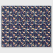 Midnight Woodland Forest Reindeer & kerstboom Cadeaupapier (Vlak)