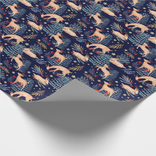 Midnight Woodland Forest Reindeer & kerstboom Cadeaupapier