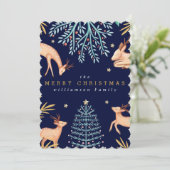 Midnight Woodland Forest Reindeer & kerstboom Feestdagenkaart (Staand voorkant)