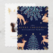 Midnight Woodland Forest Reindeer & kerstboom Feestdagenkaart (Voorkant / Achterkant)