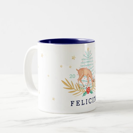 Midnight Woodland Forest Reindeer & kerstboom Tweekleurige Koffiemok (Voorkant links)