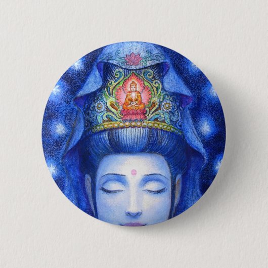 Midnight Zen Meditation Kuan Yin Ronde Button 5,7 Cm (Voorkant)
