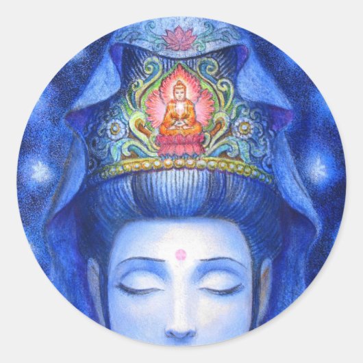 Midnight Zen Meditation Kuan Yin Ronde Sticker (Voorkant)